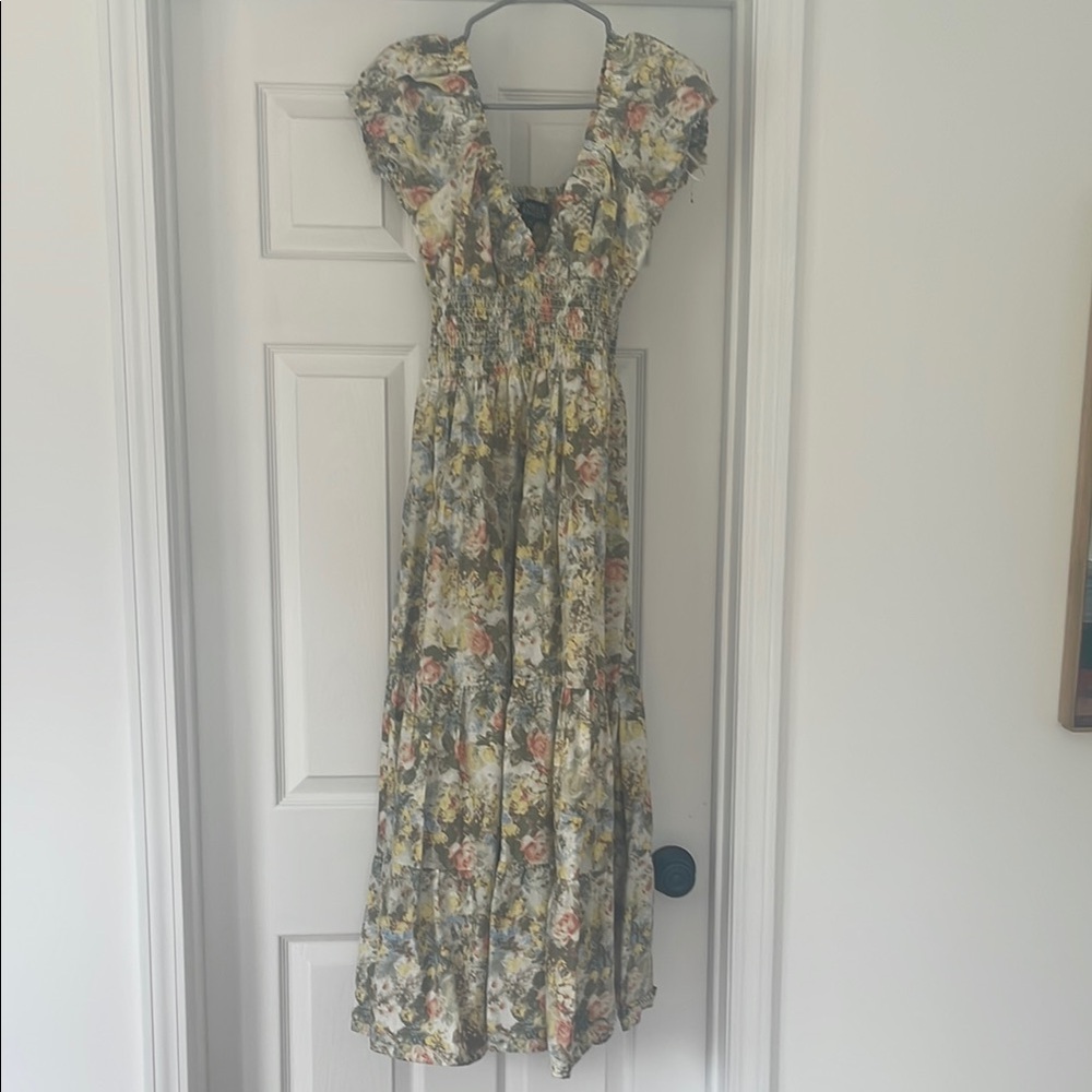 Danielle Bernstein Floral Maxi Dress with Ruffle Sleeves